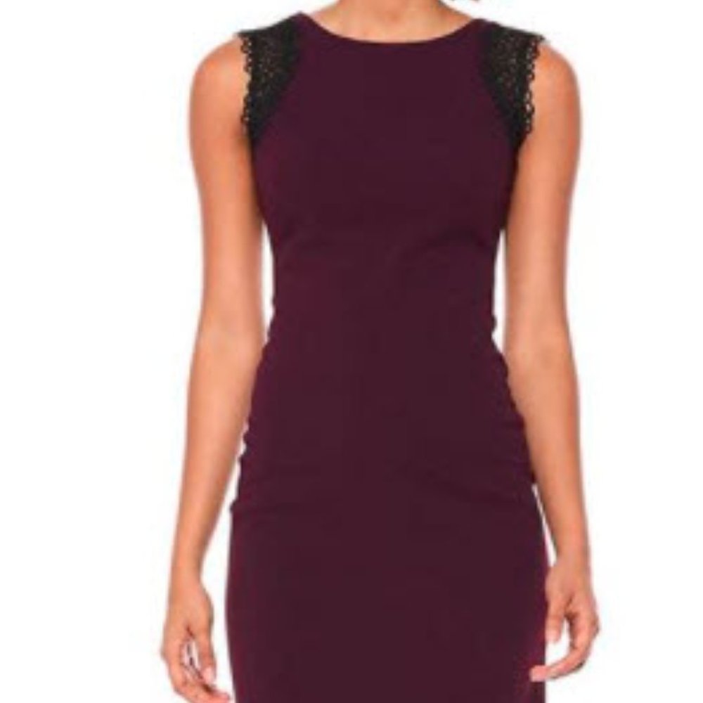 Calvin Klein Purple Women's Solid Sleeveless Sheath with Lace Trim Dress